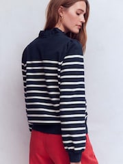 Boden Blue Half-Zip Frill Sweatshirt - Image 3 of 6
