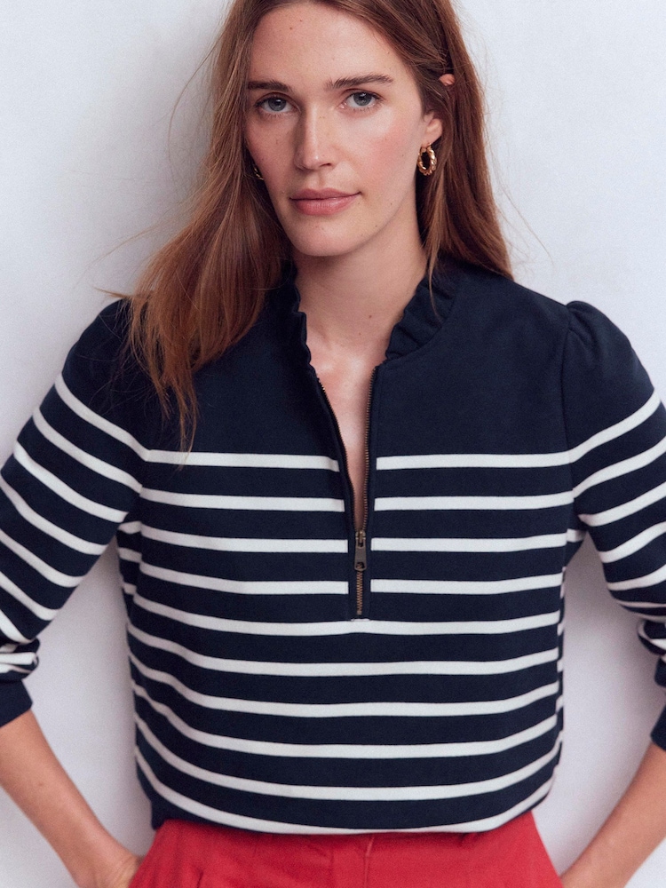 Boden Blue Half-Zip Frill Sweatshirt - Image 6 of 6