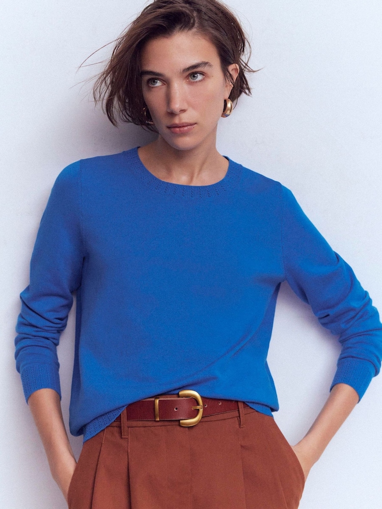 Boden Blue Emilia Cotton Crew Neck Jumper - Image 1 of 7