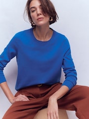 Boden Blue Emilia Cotton Crew Neck Jumper - Image 5 of 7