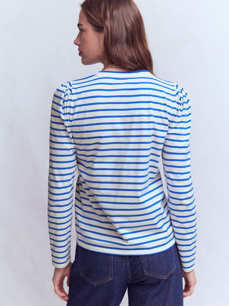 Boden Cream Pleat Sleeve Stripe Top - Image 2 of 5 Boden Cream Pleat Sleeve Stripe Top - Image 2 of 5