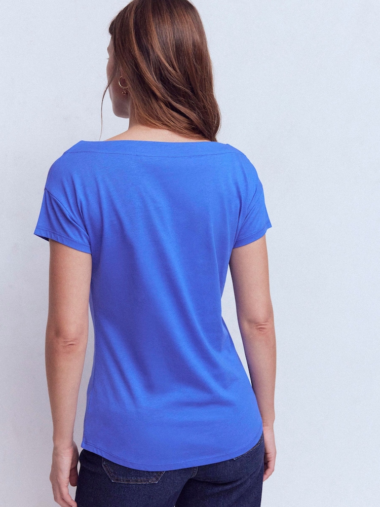 Boden Blue Supersoft Boat Neck T-Shirt - Image 2 of 4 Boden Blue Supersoft Boat Neck T-Shirt - Image 2 of 4