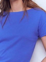 Boden Blue Supersoft Boat Neck T-Shirt - Image 3 of 4