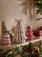 Set of 3 Red Stripe Ceramic Christmas Tree Decorations - Image 1 of 3