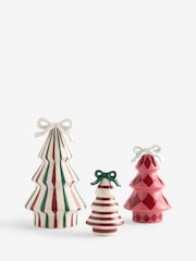 Set of 3 Red Stripe Ceramic Christmas Tree Decorations - Image 2 of 3