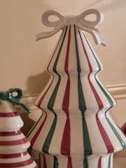 Set of 3 Red Stripe Ceramic Christmas Tree Decorations - Image 3 of 3