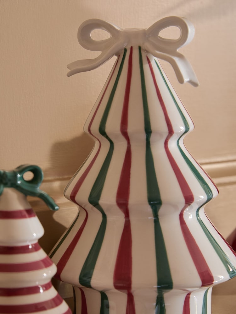 Set of 3 Red Stripe Ceramic Christmas Tree Decorations - Image 3 of 3