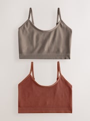 self. Rust Brown Seamless Rib Long Line Bralettes 2 Pack - Image 1 of 9