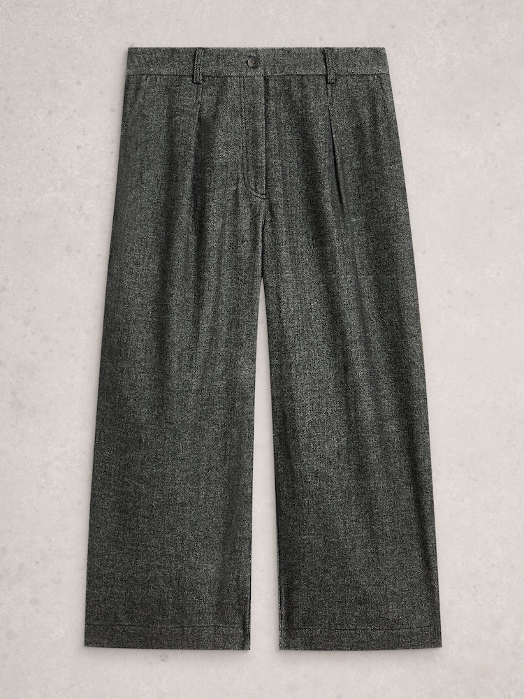 White Stuff Grey Belle Tweedy Wide Leg Crop Trousers - Image 1 of 2