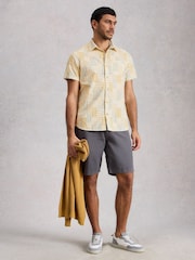 White Stuff Yellow Finsbury Short Sleeve Patch Print Shirt - Image 1 of 6