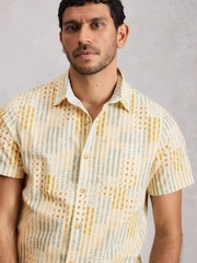 White Stuff Yellow Finsbury Short Sleeve Patch Print Shirt - Image 4 of 6
