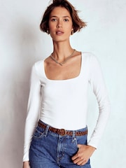 Boden White Double Layer Square Neck Top - Image 1 of 5
