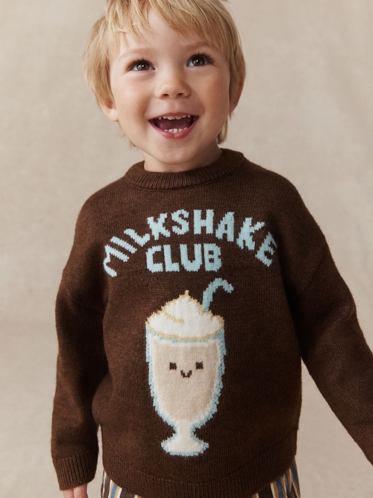 Brown Character Knitted Crew Neck Jumper (3mths-7yrs) - Image 1 of 4 Brown Character Knitted Crew Neck Jumper (3mths-7yrs) - Image 1 of 4