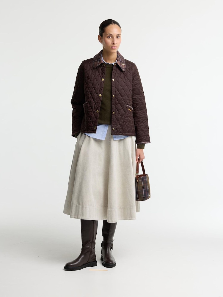 Barbour® Brown Icons Tartan Collar Cropped Liddesdale Quilted Jacket - Image 2 of 6