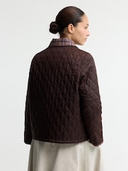Barbour® Brown Icons Tartan Collar Cropped Liddesdale Quilted Jacket - Image 3 of 6