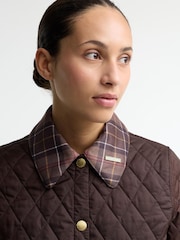 Barbour® Brown Icons Tartan Collar Cropped Liddesdale Quilted Jacket - Image 4 of 6