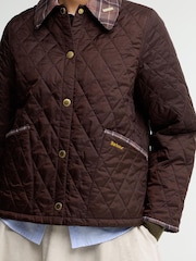 Barbour® Brown Icons Tartan Collar Cropped Liddesdale Quilted Jacket - Image 5 of 6
