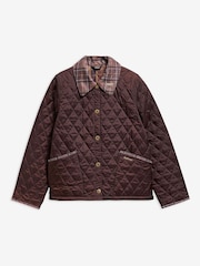 Barbour® Brown Icons Tartan Collar Cropped Liddesdale Quilted Jacket - Image 6 of 6