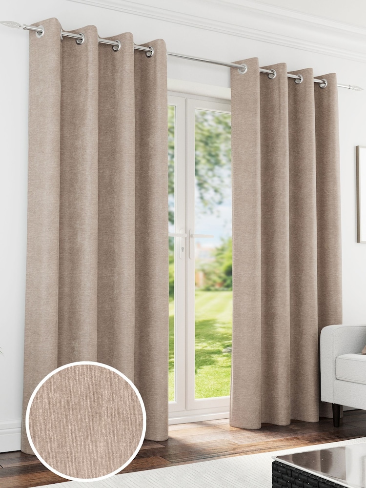 Enhanced Living Sand Knightsbridge Chenille Blackout Eyelet Curtains - Image 1 of 4