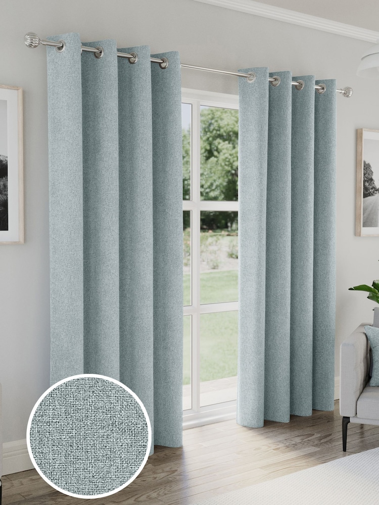 Enhanced Living Blue Austin Blackout Eyelet Basketweave Curtains - Image 1 of 4