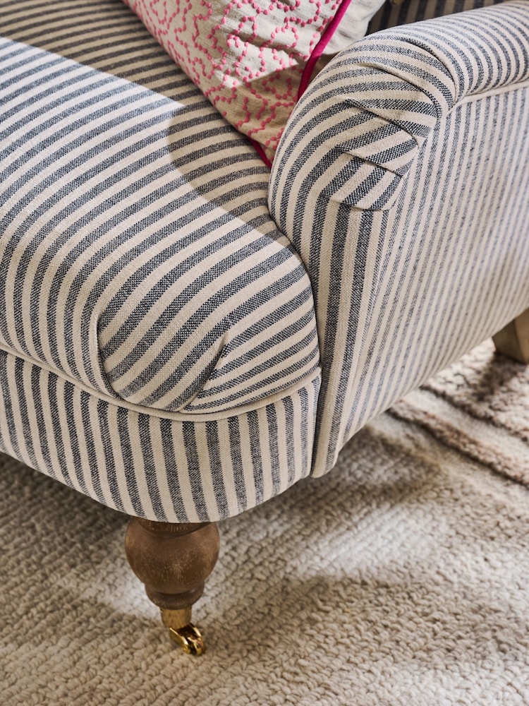Chenille Stripe Blue Lilly Snuggle Seat Armchair - Image 2 of 9 Chenille Stripe Blue Lilly Snuggle Seat Armchair - Image 2 of 9