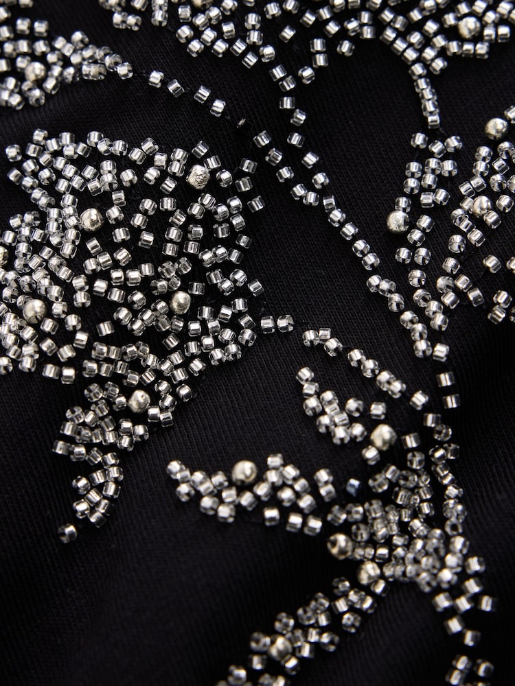 Black Floral Embellished Short Sleeve Crew Neck T-Shirt - Image 7 of 7 Black Floral Embellished Short Sleeve Crew Neck T-Shirt - Image 7 of 7