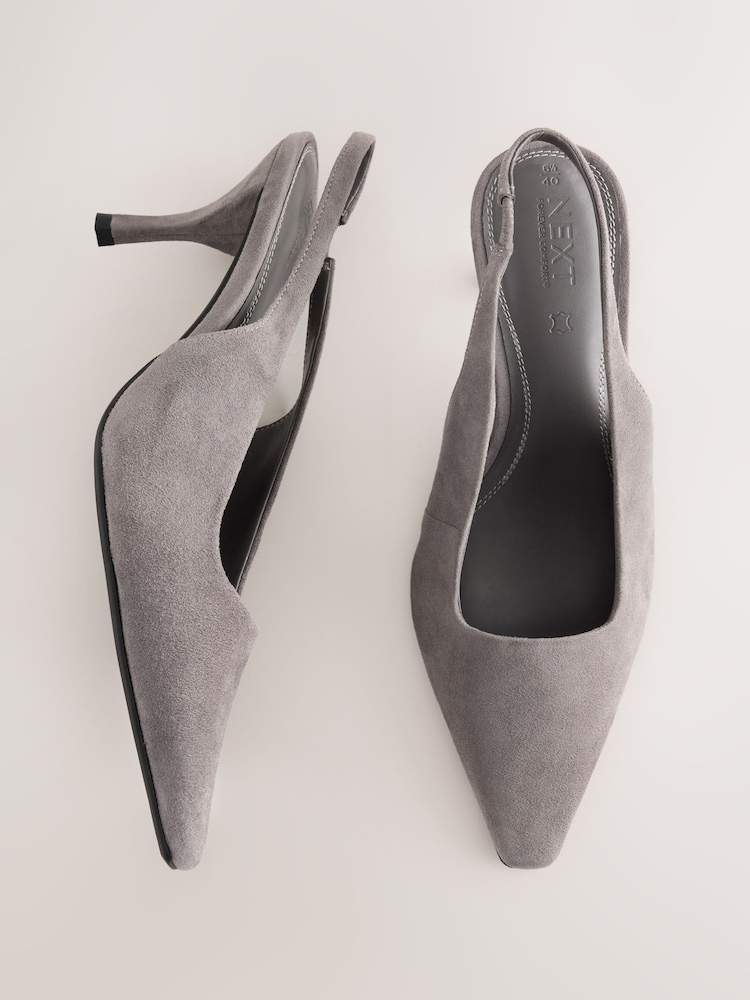 Grey Forever Comfort® Chisel Toe Slingback Heels - Image 2 of 5