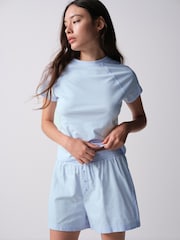 The Set 3 Pack Jersey Cap Sleeve T-Shirt and Woven Short Pyjamas Dark Navy / Mid Blue / White - Image 3 of 15