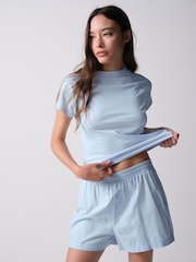 The Set 3 Pack Jersey Cap Sleeve T-Shirt and Woven Short Pyjamas Dark Navy / Mid Blue / White - Image 4 of 15