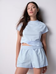 The Set 3 Pack Jersey Cap Sleeve T-Shirt and Woven Short Pyjamas Dark Navy / Mid Blue / White - Image 5 of 15