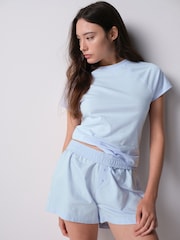 The Set 3 Pack Jersey Cap Sleeve T-Shirt and Woven Short Pyjamas Dark Navy / Mid Blue / White - Image 6 of 15