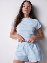 The Set 3 Pack Jersey Cap Sleeve T-Shirt and Woven Short Pyjamas Dark Navy / Mid Blue / White - Image 7 of 15