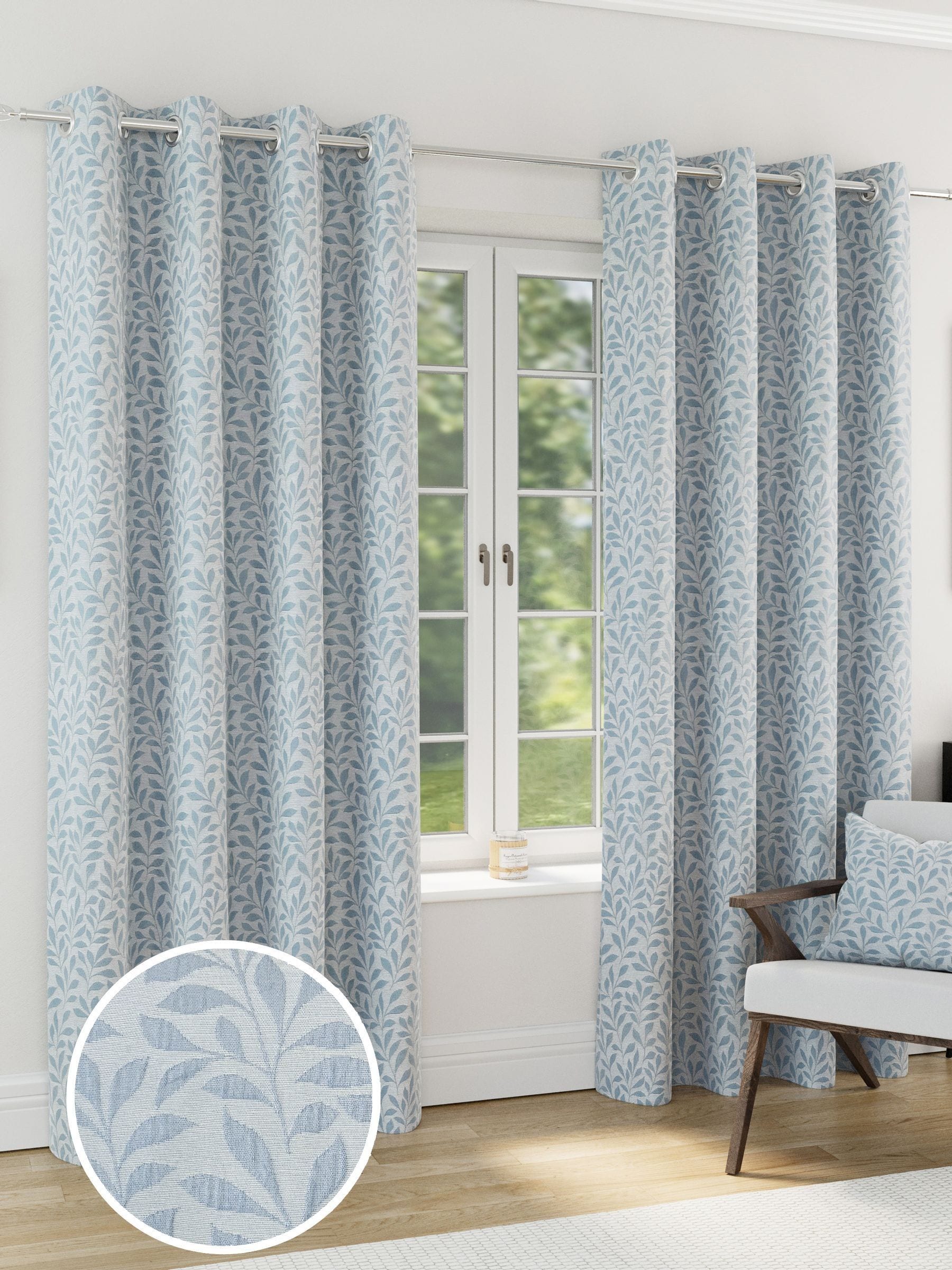 Buy Enhanced Living Ice Blue Sherwood Blackout Eyelet Leaf Pattern