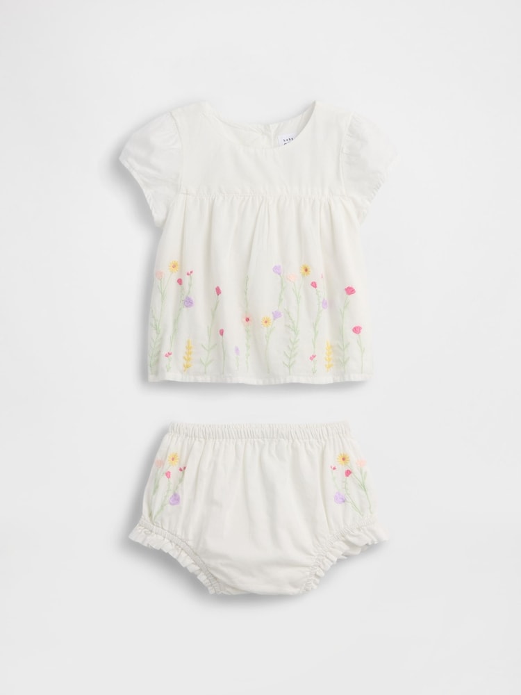 Gap White Embroidered Floral Outfit Set (0-24mths) - Image 1 of 3 Gap White Embroidered Floral Outfit Set (0-24mths) - Image 1 of 3