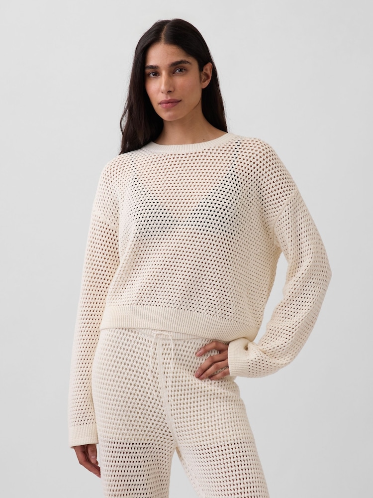 Gap White Crochet Relaxed Jumper - Image 1 of 4