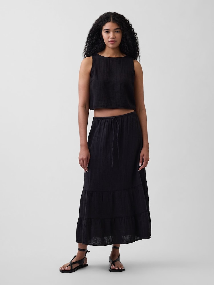 Gap Black Cotton Gauze Easy Tiered Maxi Skirt - Image 1 of 4 Gap Black Cotton Gauze Easy Tiered Maxi Skirt - Image 1 of 4