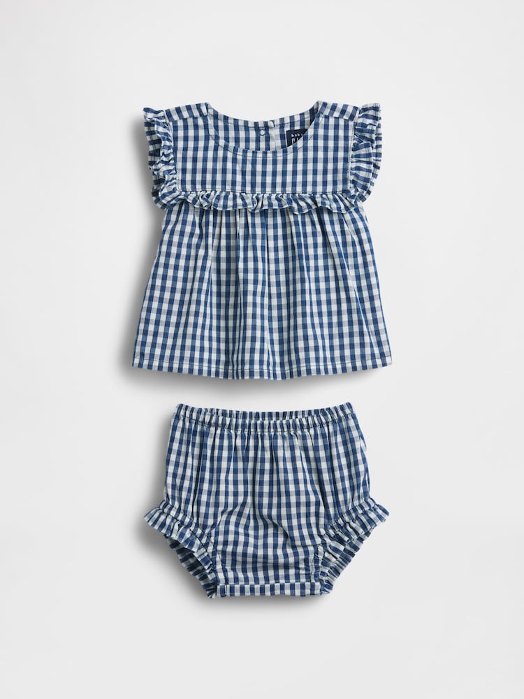Gap Blue Gingham Denim Ruffle Outfit Set (0-24mths) - Image 1 of 1 Gap Blue Gingham Denim Ruffle Outfit Set (0-24mths) - Image 1 of 1