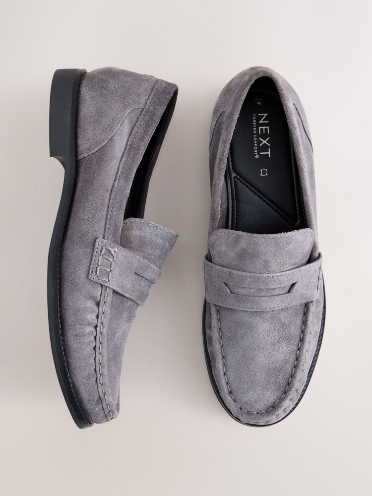 Grey Forever Comfort® Leather Ruched Saddle Loafers - Image 1 of 12