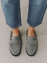 Grey Forever Comfort® Leather Ruched Saddle Loafers - Image 2 of 12
