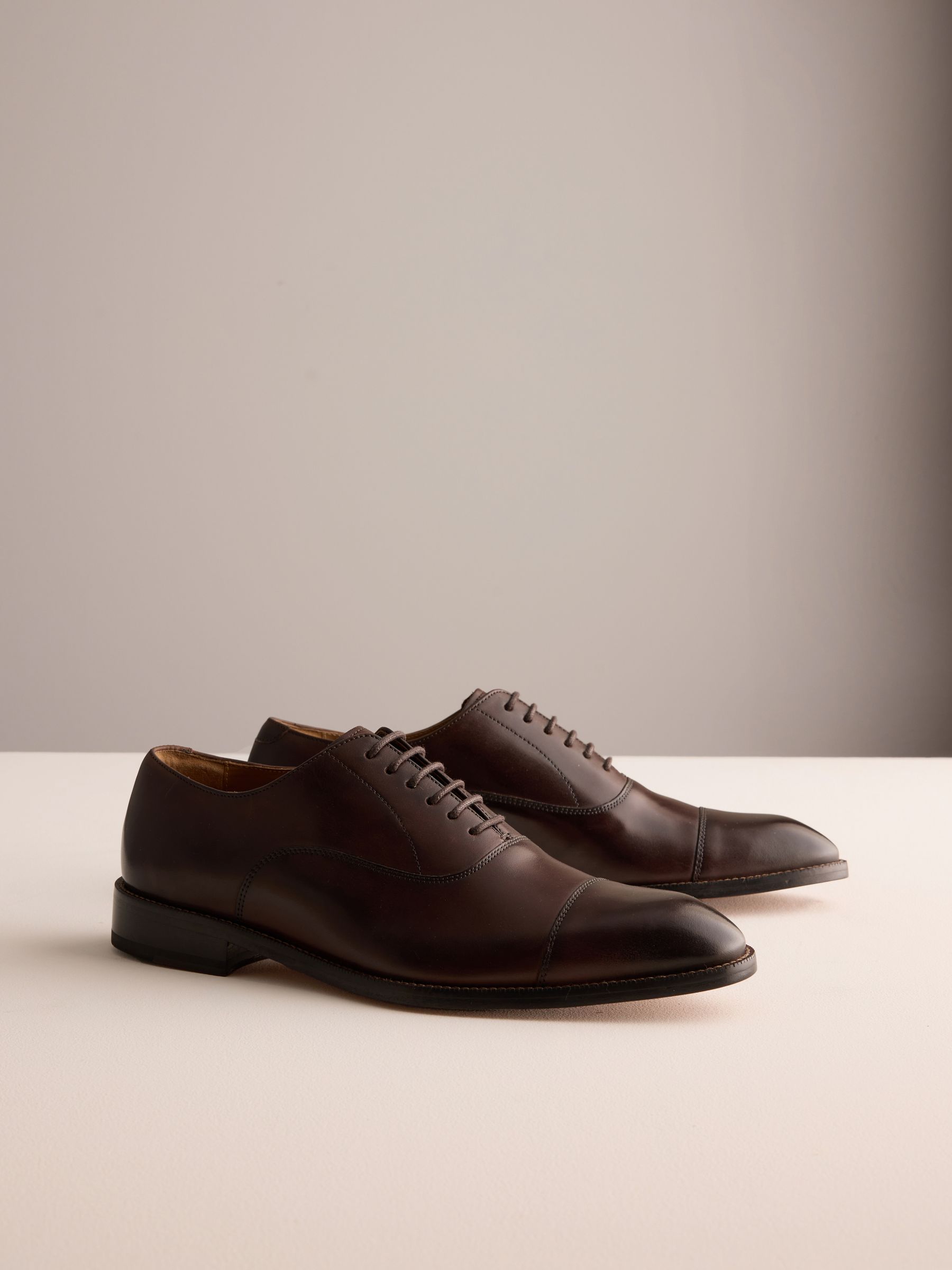 Buy Dark Brown Standard Fit Signature Leather Sole Oxford Toe Cap
