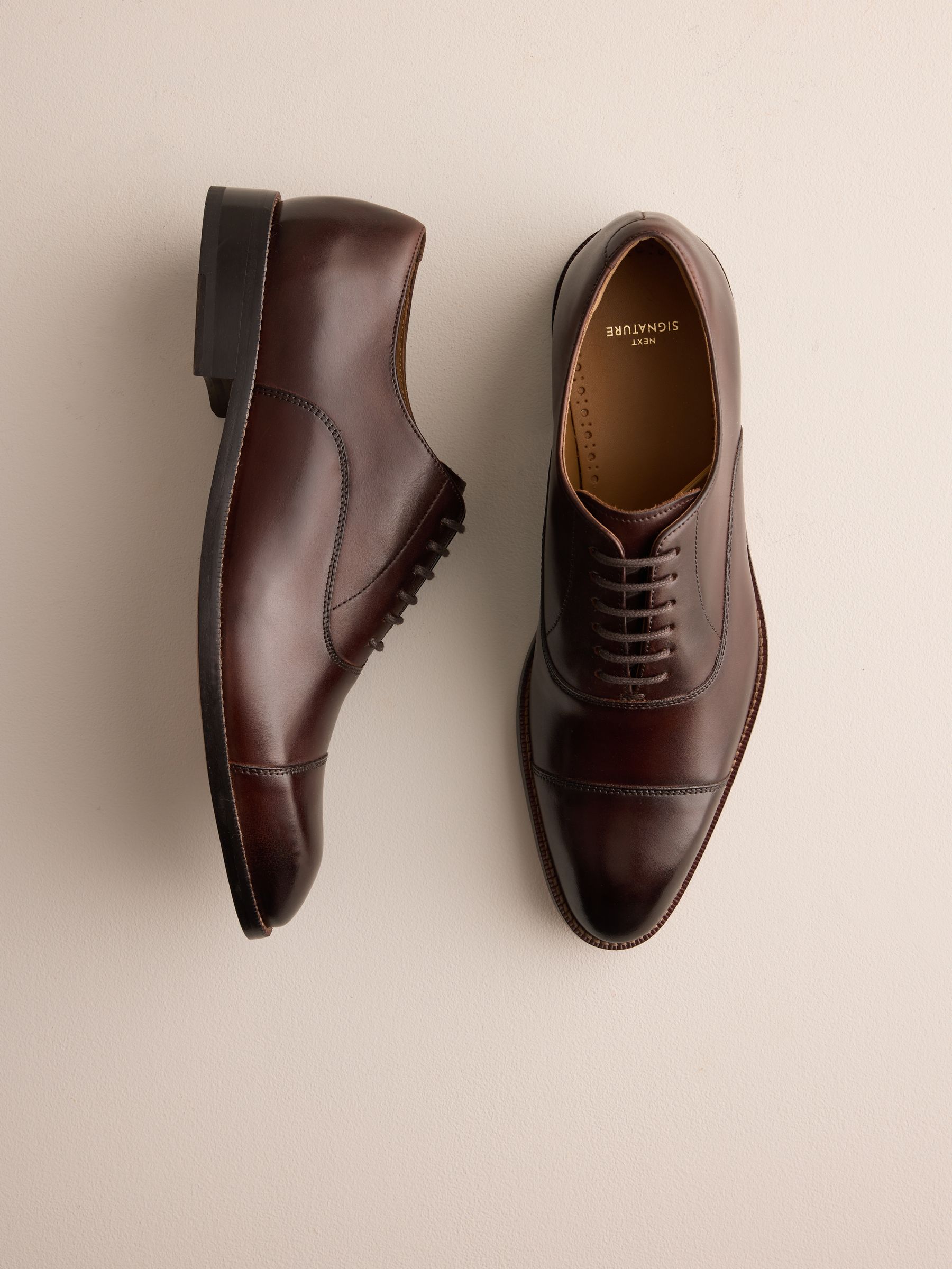 Buy Dark Brown Standard Fit Signature Leather Sole Oxford Toe Cap
