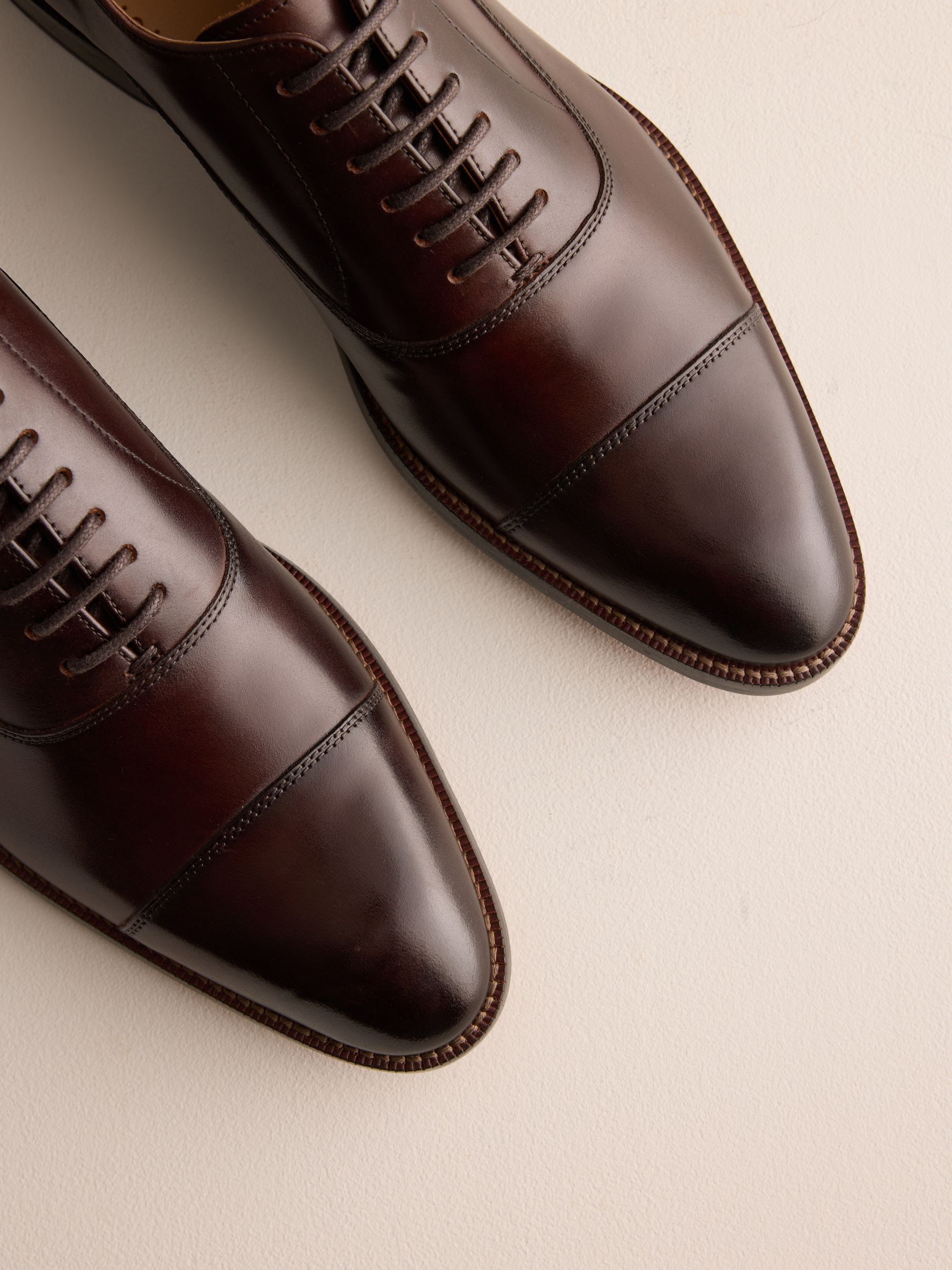 Buy Dark Brown Standard Fit Signature Leather Sole Oxford Toe Cap