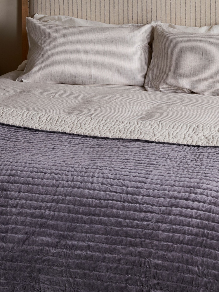 Nkuku Charcoal Nidra Medium Velvet & Linen Bed Quilt - Image 1 of 3 Nkuku Charcoal Nidra Medium Velvet & Linen Bed Quilt - Image 1 of 3