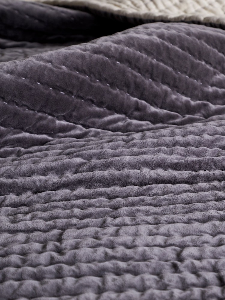Nkuku Charcoal Nidra Medium Velvet & Linen Bed Quilt - Image 2 of 3 Nkuku Charcoal Nidra Medium Velvet & Linen Bed Quilt - Image 2 of 3