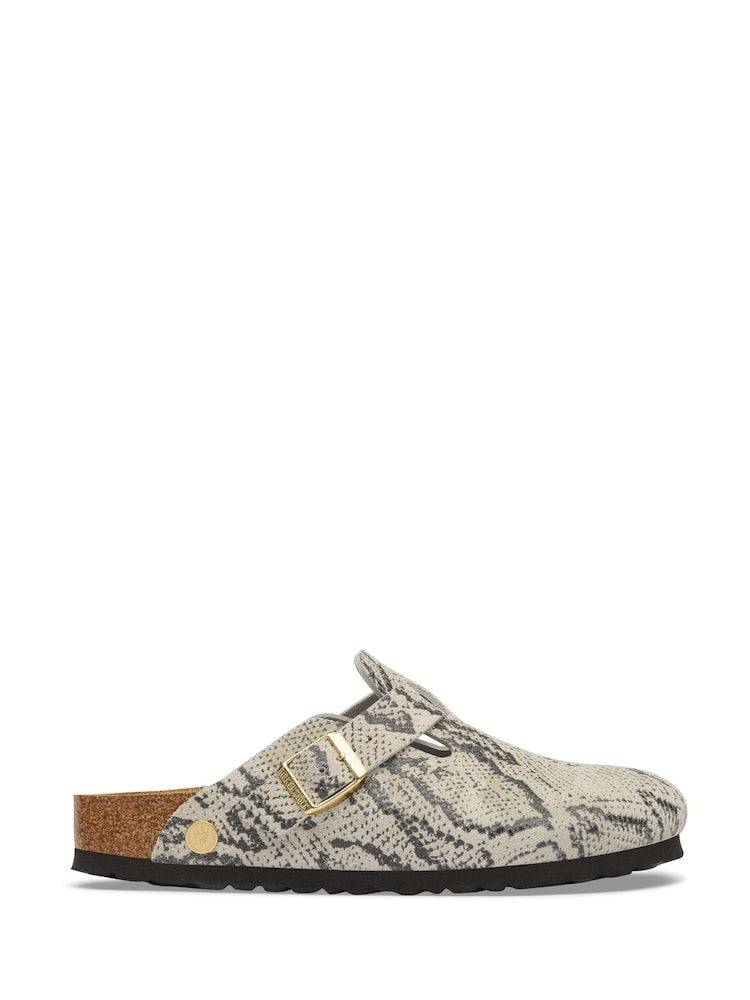 Birkenstock Snake Print Grey Boston Suede Soft Footbed Clogs - Image 2 of 3 Birkenstock Snake Print Grey Boston Suede Soft Footbed Clogs - Image 2 of 3