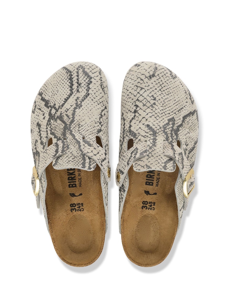 Birkenstock Snake Print Grey Boston Suede Soft Footbed Clogs - Image 3 of 3 Birkenstock Snake Print Grey Boston Suede Soft Footbed Clogs - Image 3 of 3