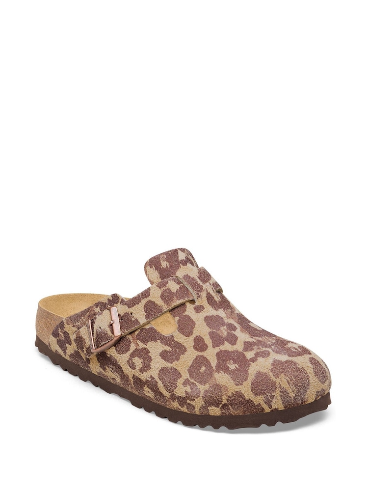 Birkenstock Leopard Print Brown Boston Print Suede Clogs - Image 1 of 1 Birkenstock Leopard Print Brown Boston Print Suede Clogs - Image 1 of 1