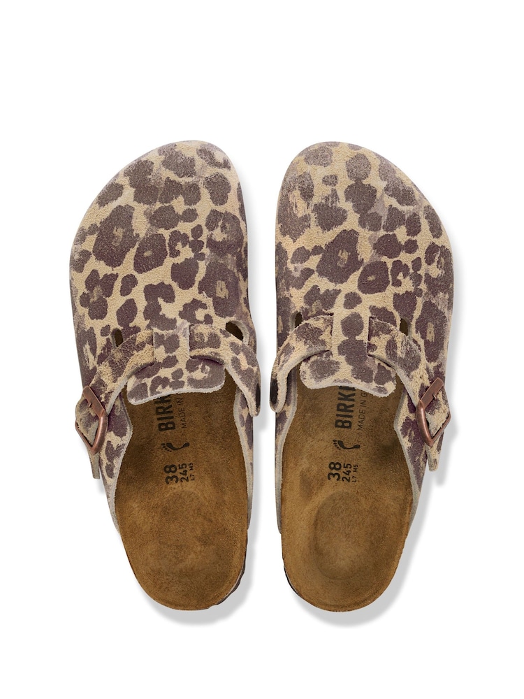 Birkenstock Leopard Print Brown Boston Print Suede Clogs - Image 3 of 3