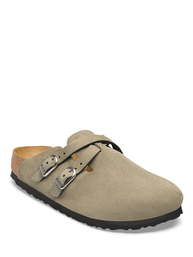 Birkenstock Taupe Brown Blair D-Buckle Suede Clogs - Image 2 of 3