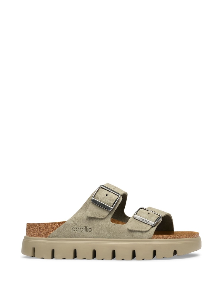 Birkenstock Taupe Brown Chunky Papillio Suede Arizona Platform Sandals - Image 1 of 2 Birkenstock Taupe Brown Chunky Papillio Suede Arizona Platform Sandals - Image 1 of 2